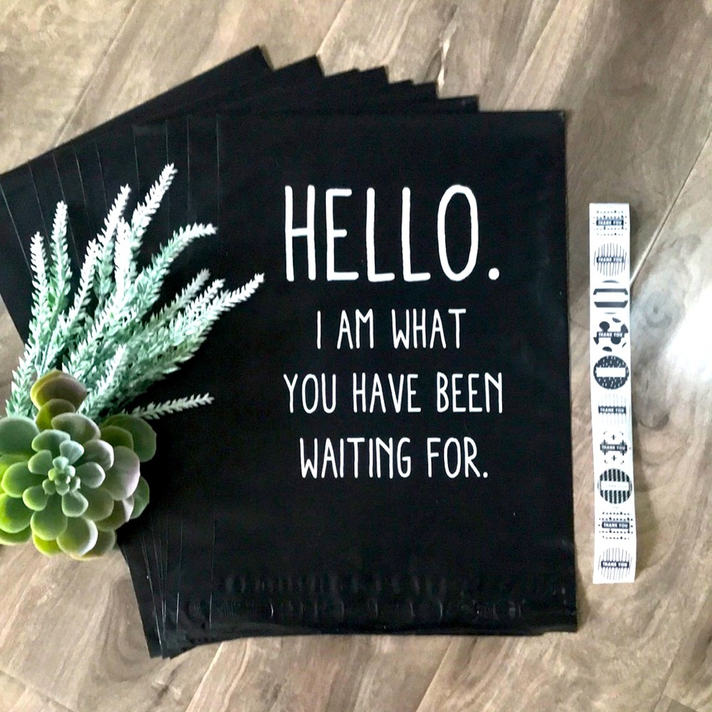 📦3/$20 mix + match📦 POLY MAILER - black & white HELLO - (10) 10x13” + stickers - Picture 1 of 3